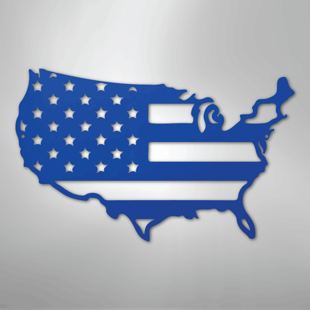 Metal Wall Art - Patriotic USA Flag Sign Blue