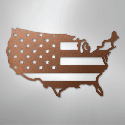 Metal Wall Art - Patriotic USA Flag Sign Copper