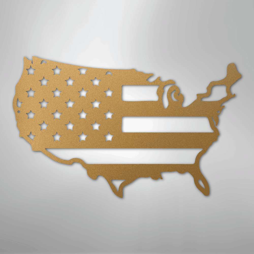 Metal Wall Art - Patriotic USA Flag Sign Gold
