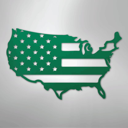 Metal Wall Art - Patriotic USA Flag Sign Green