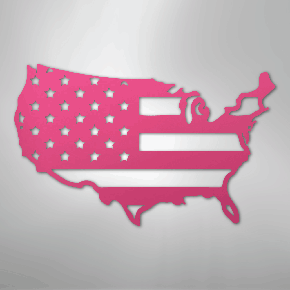 Metal Wall Art - Patriotic USA Flag Sign Pink
