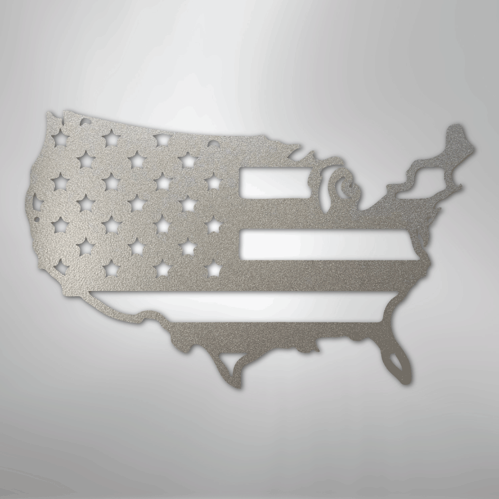 Metal Wall Art - Patriotic USA Flag Sign Silver