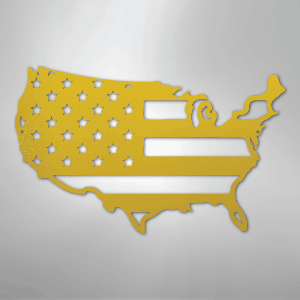 Metal Wall Art - Patriotic USA Flag Sign Yellow
