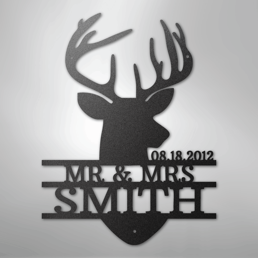 Custom Metal Wall Art - Personalized Deer Antler Head Monogram Sign