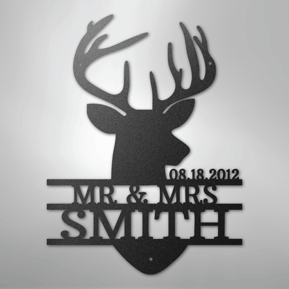 Custom Metal Wall Art - Personalized Deer Antler Head Monogram Sign