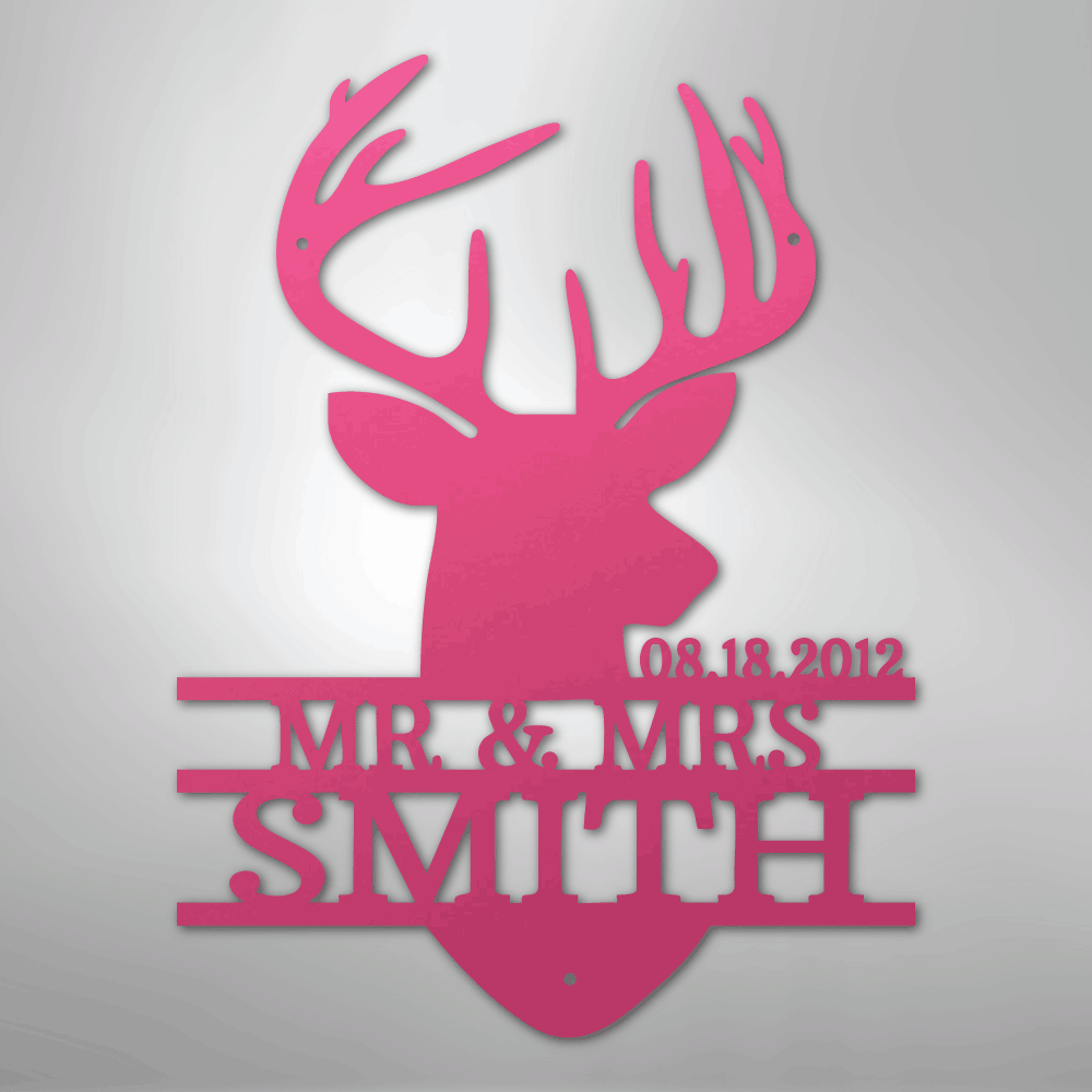 Custom Metal Wall Art - Personalized Deer Antler Head Monogram Sign Pink