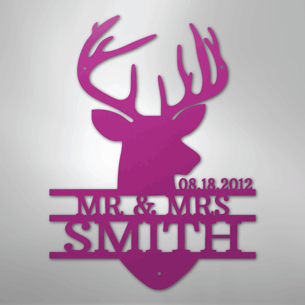 Custom Metal Wall Art - Personalized Deer Antler Head Monogram Sign Purple
