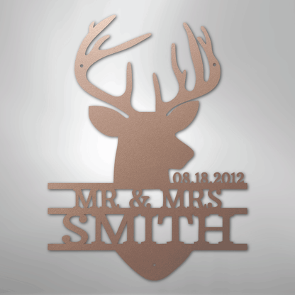 Custom Metal Wall Art - Personalized Deer Antler Head Monogram Sign Rose