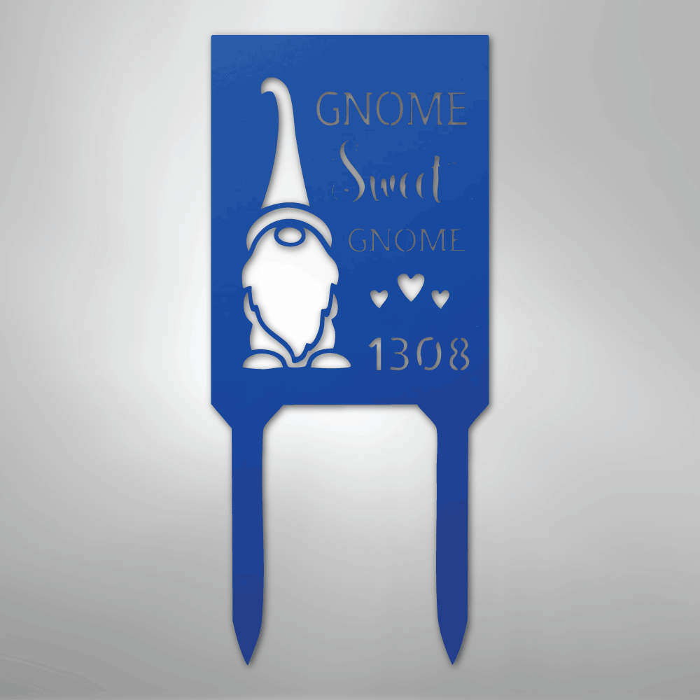 Custom Metal Yard Sign - Personalized Easter Gnome Stake Blue 18"