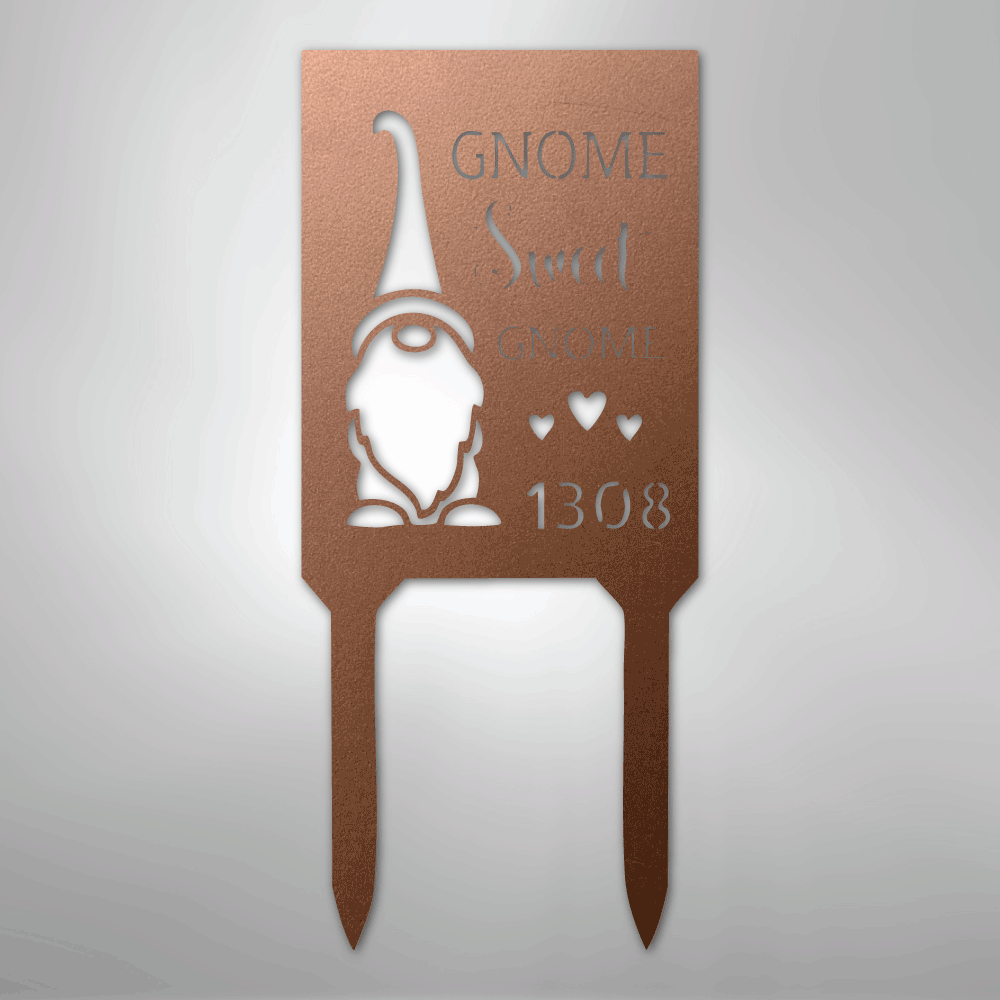 Custom Metal Yard Sign - Personalized Easter Gnome Stake Copper 18"