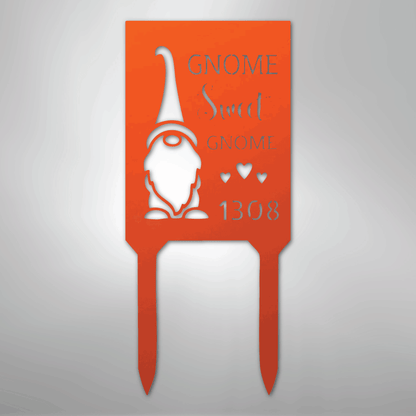 Custom Metal Yard Sign - Personalized Easter Gnome Stake Orange 18"