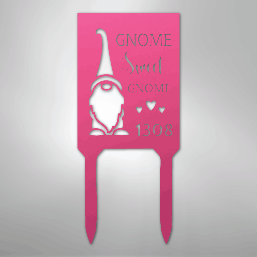 Custom Metal Yard Sign - Personalized Easter Gnome Stake Pink 18"