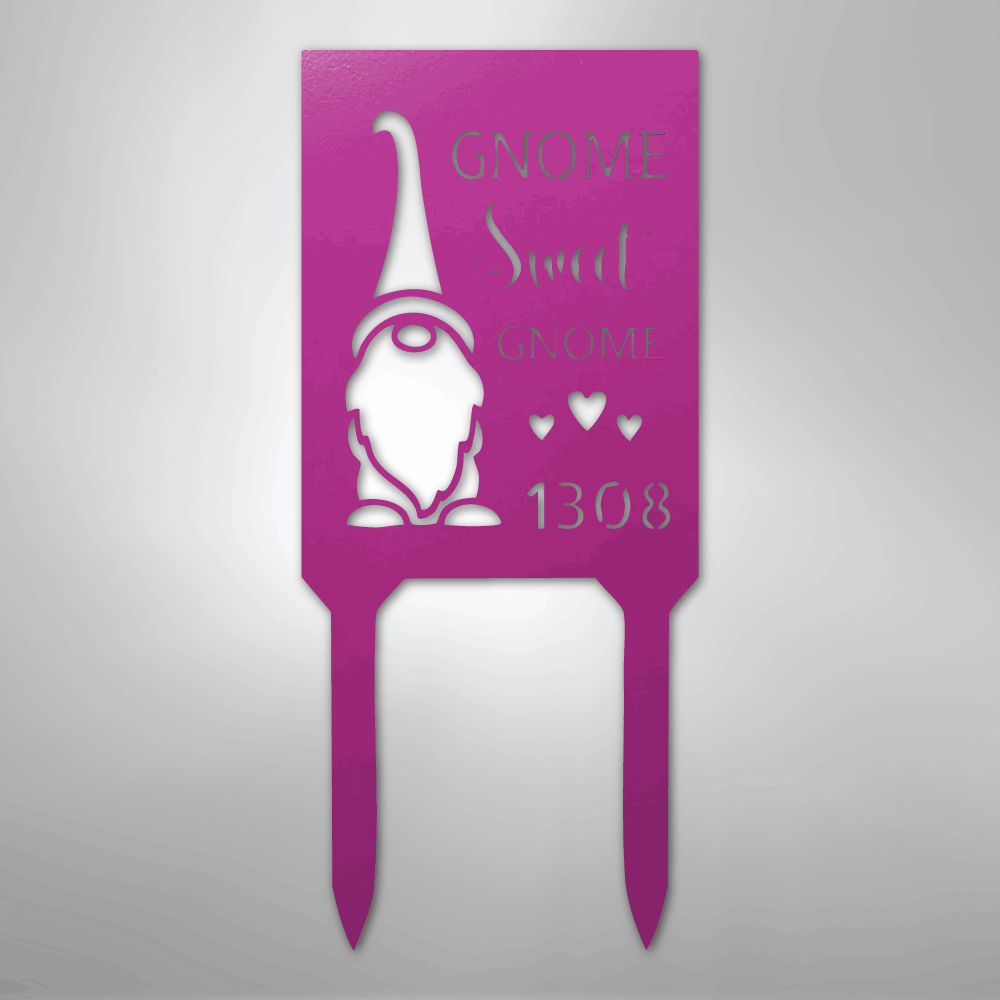 Custom Metal Yard Sign - Personalized Easter Gnome Stake Purple 18"