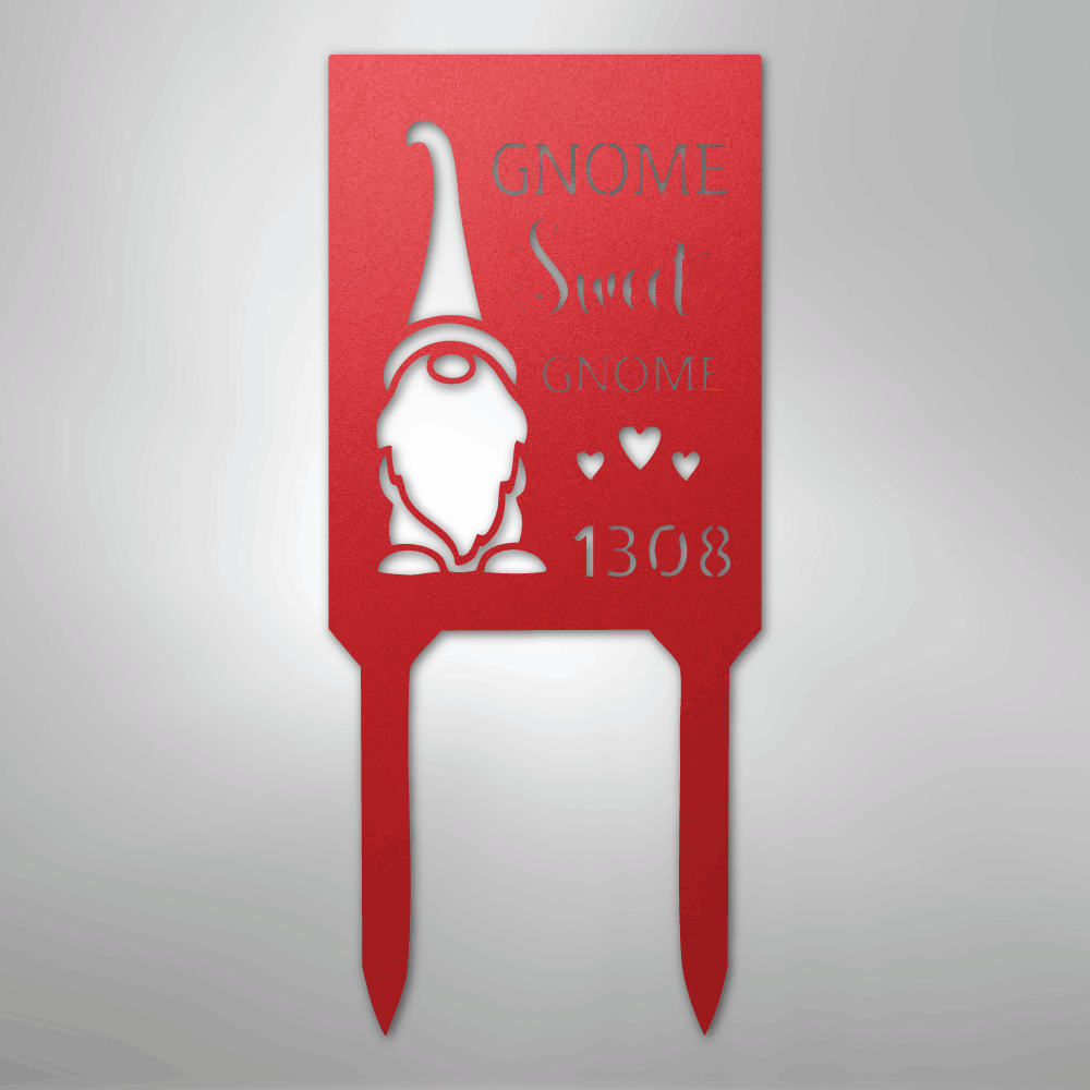 Custom Metal Yard Sign - Personalized Easter Gnome Stake Red 18"