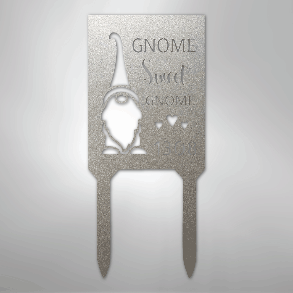Custom Metal Yard Sign - Personalized Easter Gnome Stake Silver 18"