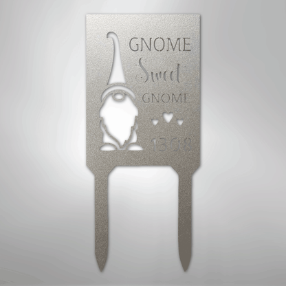 Custom Metal Yard Sign - Personalized Easter Gnome Stake Silver 18"