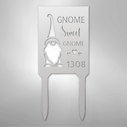 Custom Metal Yard Sign - Personalized Easter Gnome Stake White 18"