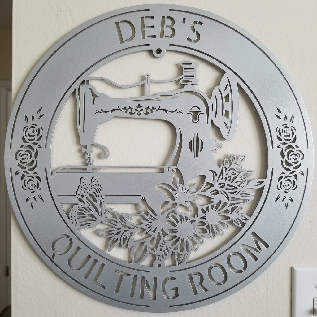 Custom Metal Wall Art - Personalized Sewing and Quilting Sign White