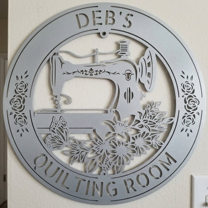 Custom Metal Wall Art - Personalized Sewing and Quilting Sign White