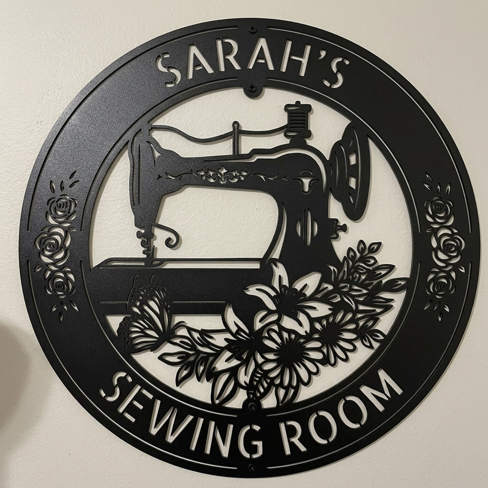 Custom Metal Wall Art - Personalized Sewing and Quilting Sign Black