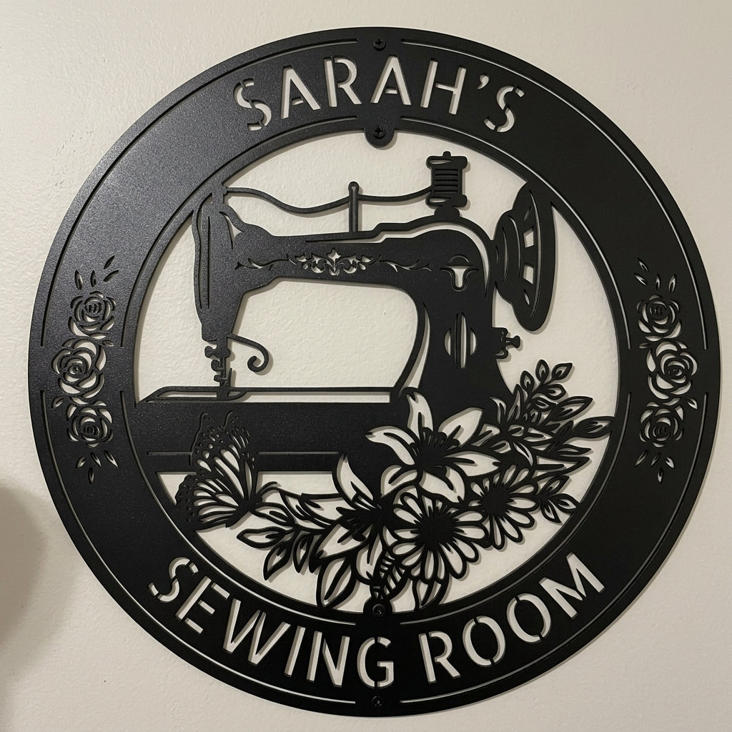 Custom Metal Wall Art - Personalized Sewing and Quilting Sign Black