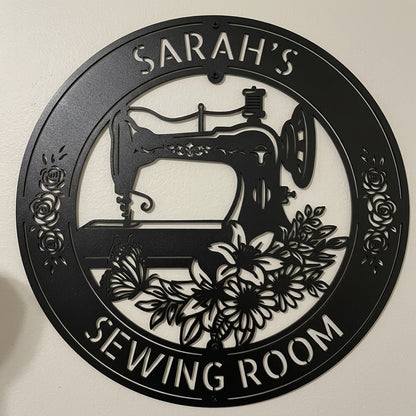 Custom Metal Wall Art - Personalized Sewing and Quilting Sign Black