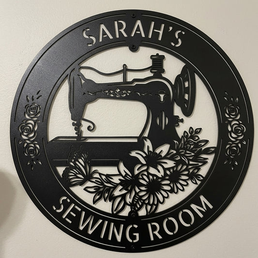 Custom Metal Wall Art - Personalized Sewing and Quilting Sign Black