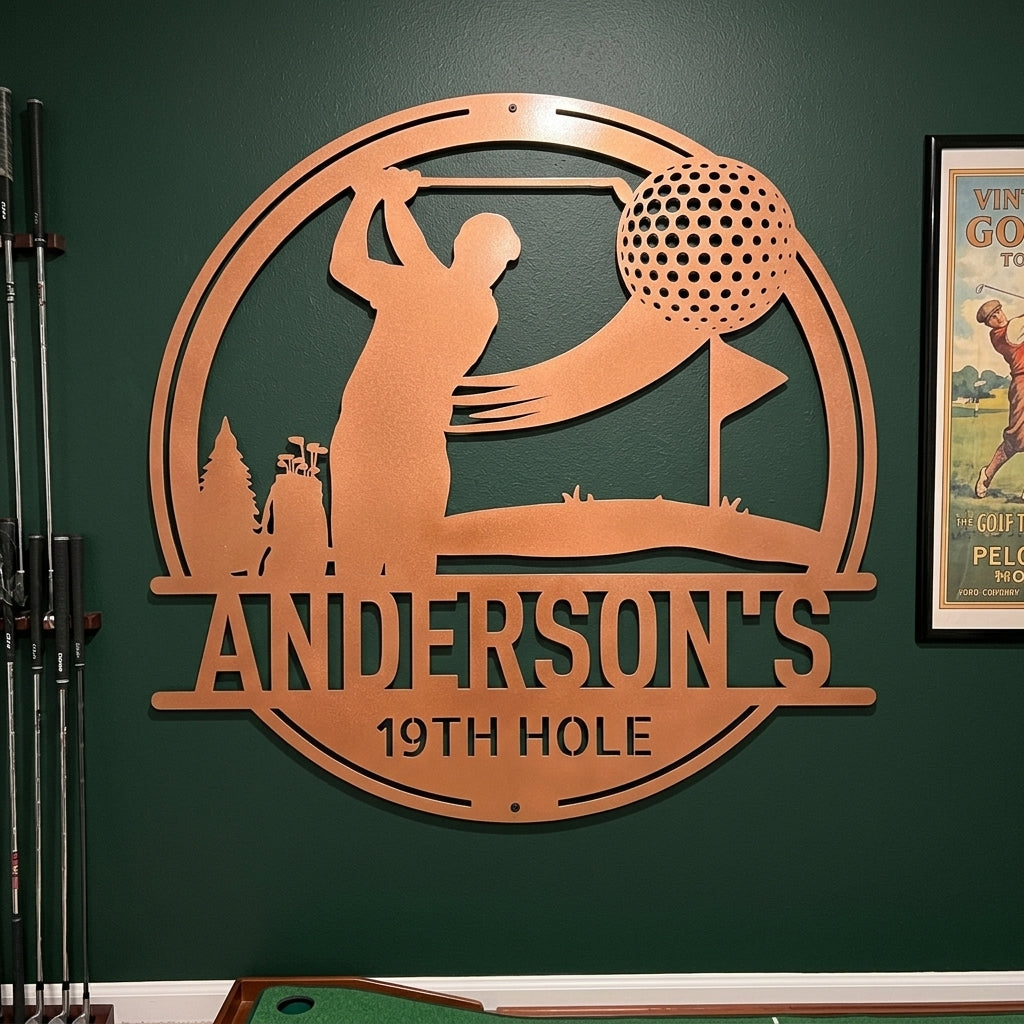Custom Metal Wall Art - Personalized Golf Sign Copper