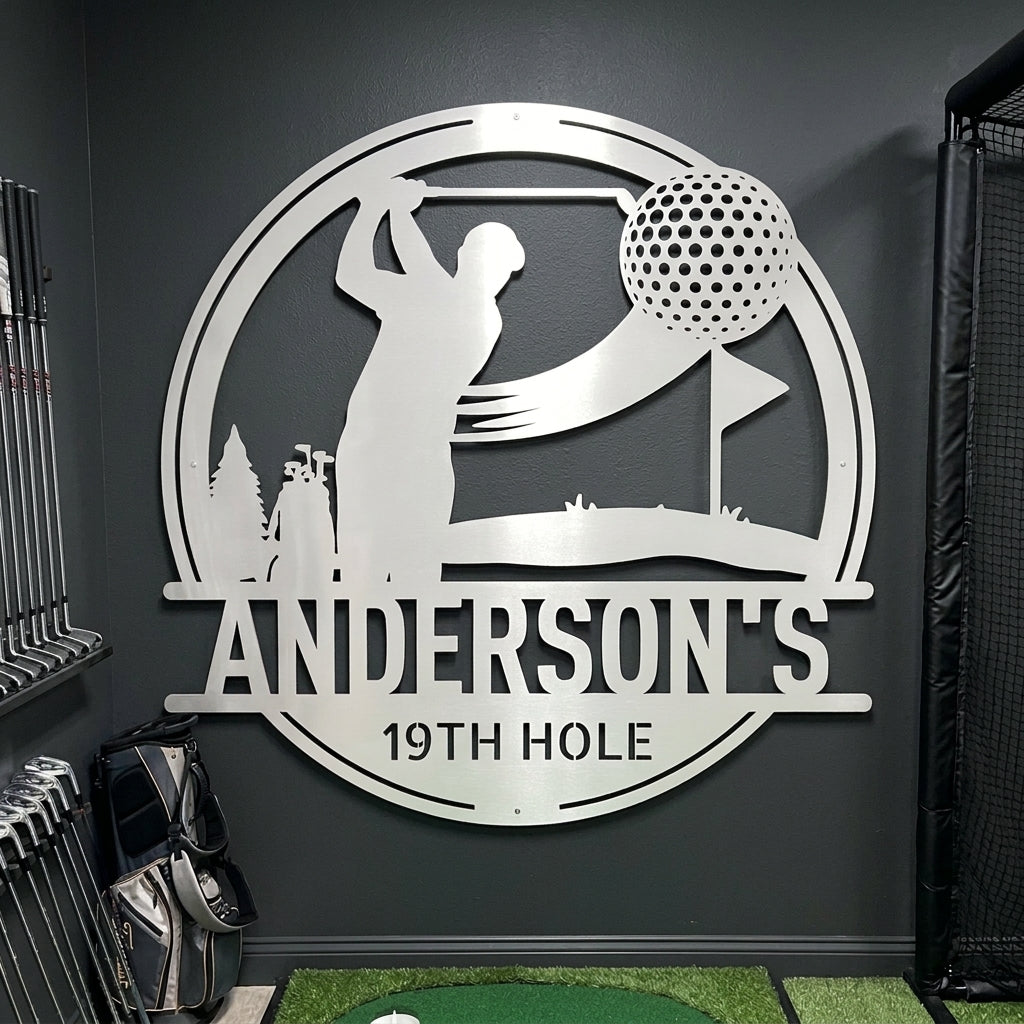 Custom Metal Wall Art - Personalized Golf Sign White