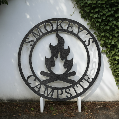 Custom Metal Wall Art - Personalized Fire Pit Sign Black