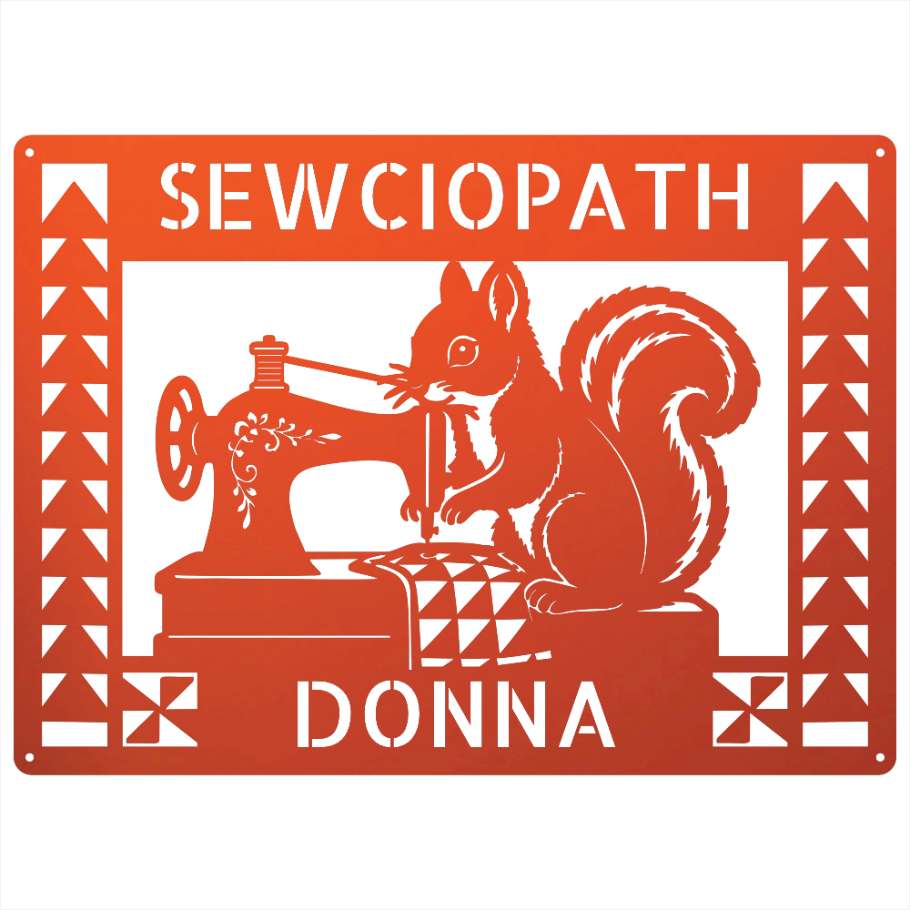 Custom Metal Wall Art - Personalized Squirrel Sewing Sign Orange