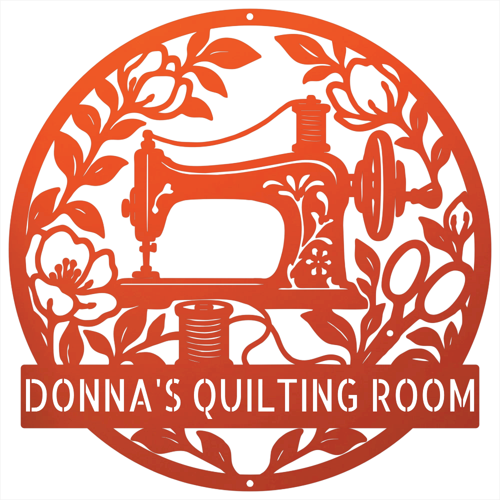 Custom Metal Wall Art - Personalized Sewing Machine Sign Orange