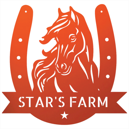 Custom Metal Wall Art - Horseshoe Farm Sign Orange
