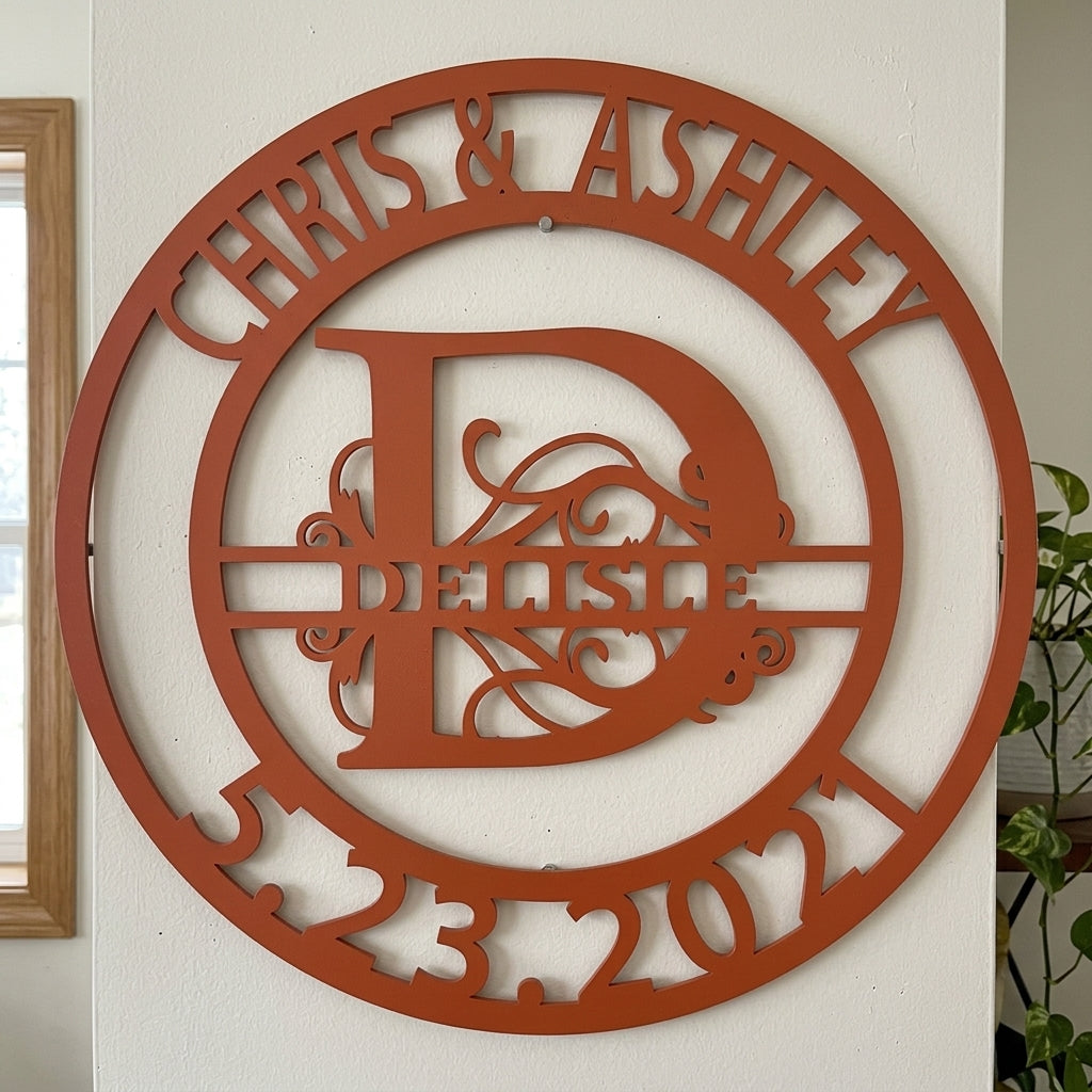 Custom Metal Wall Art - Personalized Split Letter Name Sign Orange