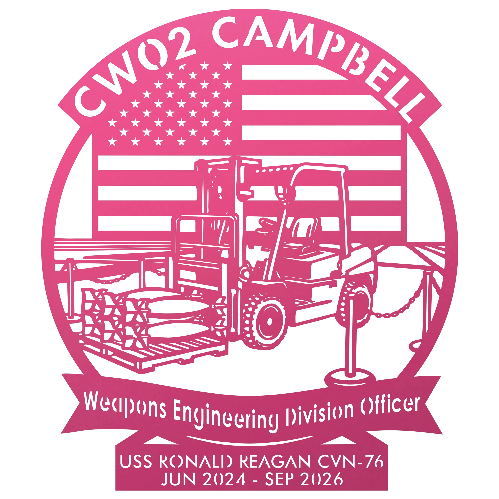 9298 - Military Forklift Metal Wall Art with American Flag Pink