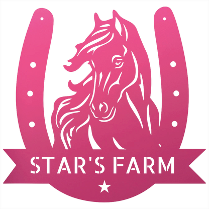 Custom Metal Wall Art - Horseshoe Farm Sign Pink