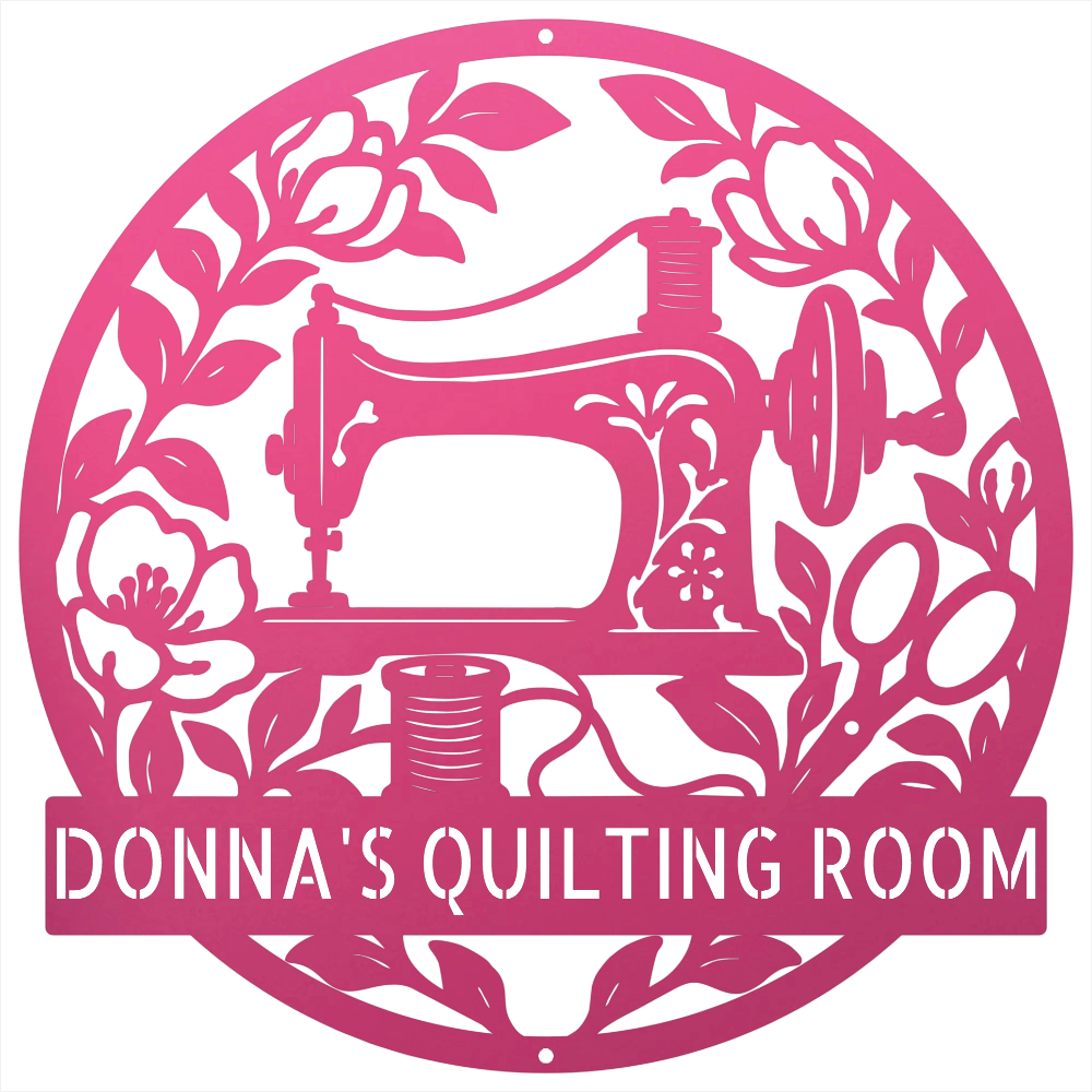 Custom Metal Wall Art - Personalized Sewing Machine Sign Pink