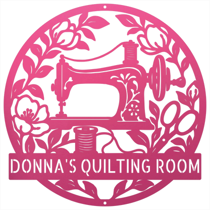 Custom Metal Wall Art - Personalized Sewing Machine Sign Pink