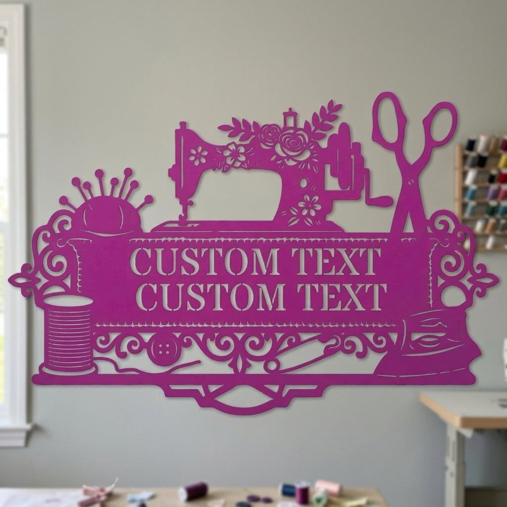 Custom Metal Wall Art - Personalized Sewing and Quilting Room Sign Purple