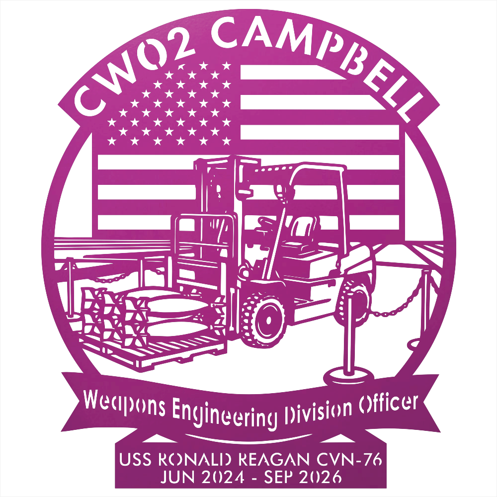 9298 - Military Forklift Metal Wall Art with American Flag Purple