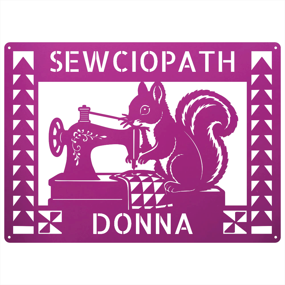 Custom Metal Wall Art - Personalized Squirrel Sewing Sign Purple