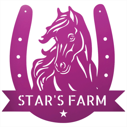 Custom Metal Wall Art - Horseshoe Farm Sign Purple