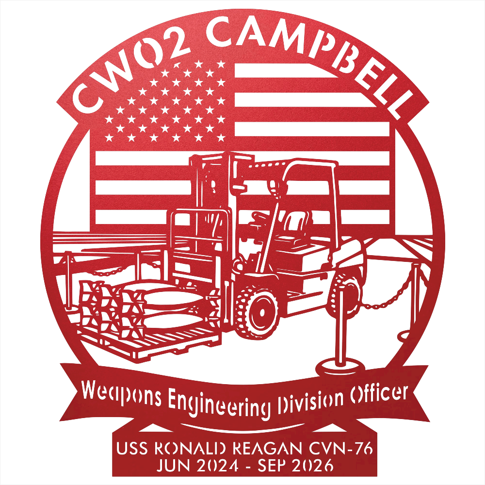 9298 - Military Forklift Metal Wall Art with American Flag Red