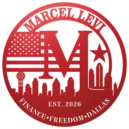 9118 - Dallas Skyline Monogram Metal Wall Art Red