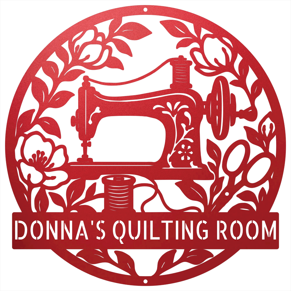 Custom Metal Wall Art - Personalized Sewing Machine Sign Red
