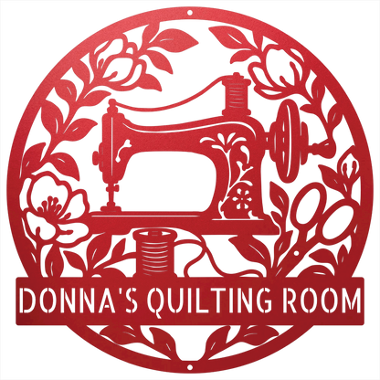 Custom Metal Wall Art - Personalized Sewing Machine Sign Red