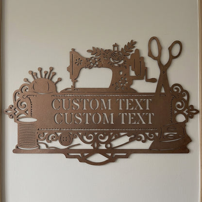 Custom Metal Wall Art - Personalized Sewing and Quilting Room Sign Rose