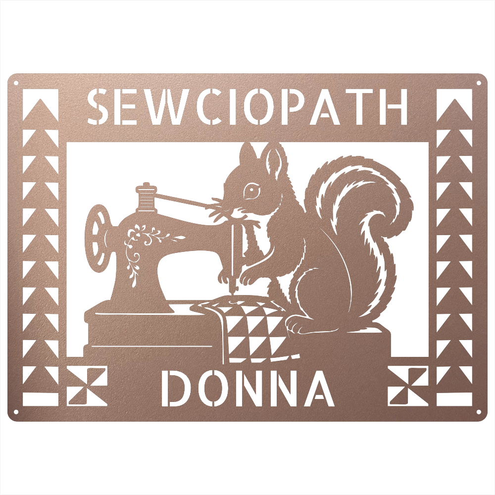 Custom Metal Wall Art - Personalized Squirrel Sewing Sign Rose