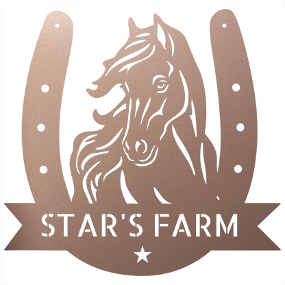Custom Metal Wall Art - Horseshoe Farm Sign Rose