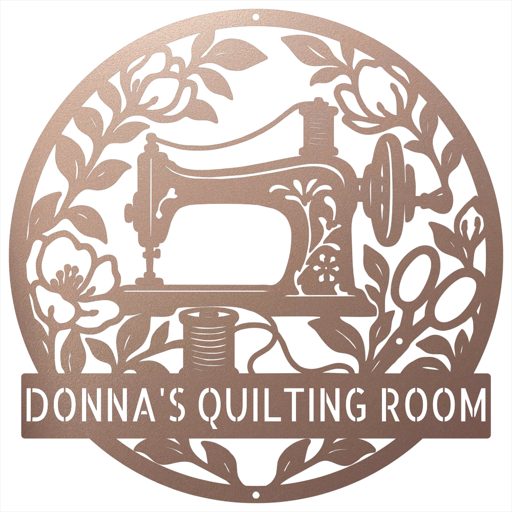 Custom Metal Wall Art - Personalized Sewing Machine Sign Rose